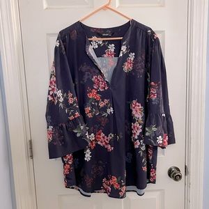 EShakti Blue Floral 3/4 length sleeve shirt Size 26W